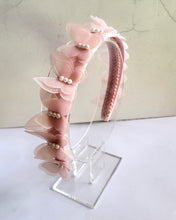Load image into Gallery viewer, Pink Butterfly Satin Alice Headband Fascinator - with Pearlised beads
