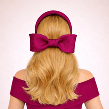 Load image into Gallery viewer, Cerise Pink Sinamay Bow Headband Fascinator | Statement Back Bow Wedding &amp; Race Hat  "Cherry"