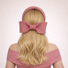 Load image into Gallery viewer, Dusky Blush Pink Bow Fascinator Headband | Ridged Sinamay Halo with Back Bow "Cherry"