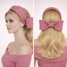 Load image into Gallery viewer, Dusky Blush Pink Bow Fascinator Headband | Ridged Sinamay Halo with Back Bow "Cherry"