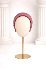 Load image into Gallery viewer, Dusky Blush Pink Bow Fascinator Headband | Ridged Sinamay Halo with Back Bow "Cherry"