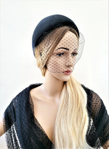 Black Velvet Halo Crown Headband, lightweight Fascinator, 8 cms Wide Wedding Headpiece Races, optional veil