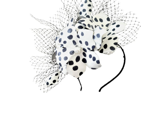 Black and White Dotty Flower Fascinator