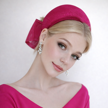 Load image into Gallery viewer, Fuchsia Pink 4 Inch Wide Headband Fascinator with Back Bow – Ascot Royal Enclosure Hat