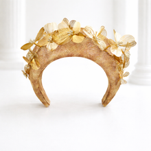 Load image into Gallery viewer, Leopard Animal Print Halo Fascinator Headband with Gold Floral Detail