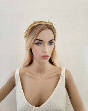 Load image into Gallery viewer, Gold Bead Leaf Headband, Ivory Velvet Embellished Headpiece, Wedding Outfit