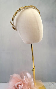 Gold Bead Leaf Headband, Ivory Velvet Embellished Headpiece, Wedding Outfit