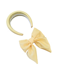 Load image into Gallery viewer, Yellow Bow Fascinator, Separate Headband, Duchess Satin, Races Headpiece