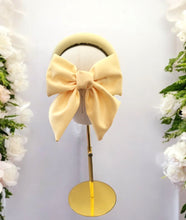 Load image into Gallery viewer, Yellow Bow Fascinator, Separate Headband, Duchess Satin, Races Headpiece