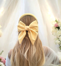 Load image into Gallery viewer, Yellow Bow Fascinator, Separate Headband, Duchess Satin, Races Headpiece