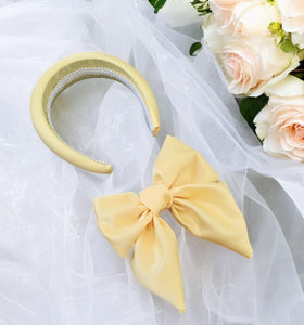 Yellow Bow Fascinator, Separate Headband, Duchess Satin, Races Headpiece