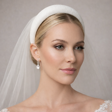 Load image into Gallery viewer, Ivory Wool Crepe Padded Headband – Rounded Bridal Hairband