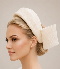 Load image into Gallery viewer, Ivory Ridged Headband Fascinator with Back Bow | Elegant Occasion Headpiece "Cherry"