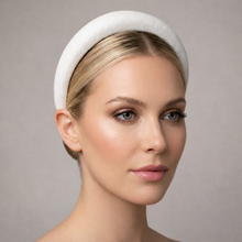 Load image into Gallery viewer, Ivory Wool Crepe Padded Headband – Rounded Bridal Hairband