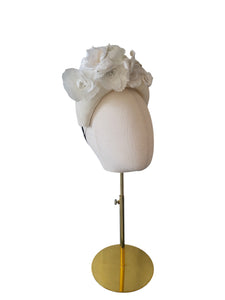 Ivory Sinamay Bandeau Fascinator Hat with Vintage Velvet Flower Vine – Races or Wedding Hat