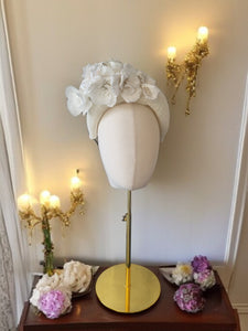 Ivory Sinamay Bandeau Fascinator Hat with Vintage Velvet Flower Vine – Races or Wedding Hat