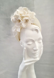 Ivory Flower Fascinator Headband, Halo Crown, Lightweight, Races Headpiece, 6 cms Wide, Kentucky Derby