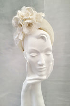 Load image into Gallery viewer, Ivory Flower Fascinator Headband, Halo Crown, Lightweight, Races Headpiece, 6 cms Wide, Kentucky Derby