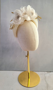 Ivory Halo Fascinator Headband, with Silk Organza flower Vine and Gold Beads