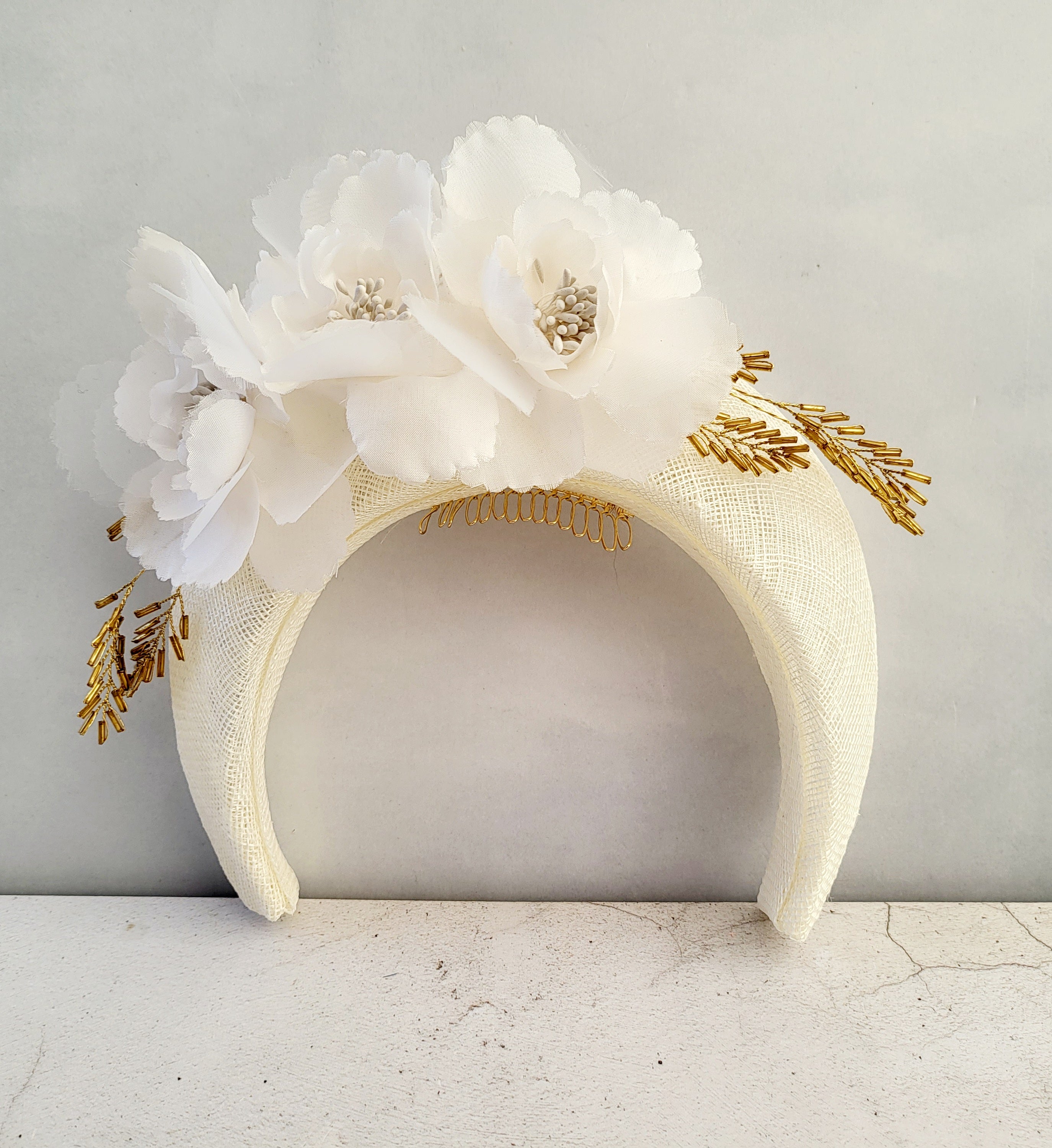 Mid-Century Ivory Floral Halo Headband with Velvet Leaves Amazon.com : Vivivalue Women Flower Crown Boho Flower  main image 2