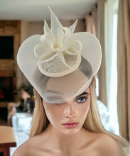 Load image into Gallery viewer, Ivory Fascinator Hat, With veil, Small Percher Hatinator