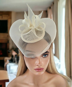 Ivory Fascinator Hat, With veil, Small Percher Hatinator