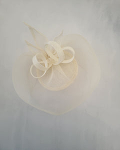 Ivory Fascinator Hat, With veil, Small Percher Hatinator