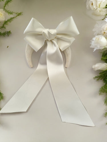 Ivory Satin Back Bow Headband Fascinator, on a Sinamay Halo Base, Sailor bow with Tails