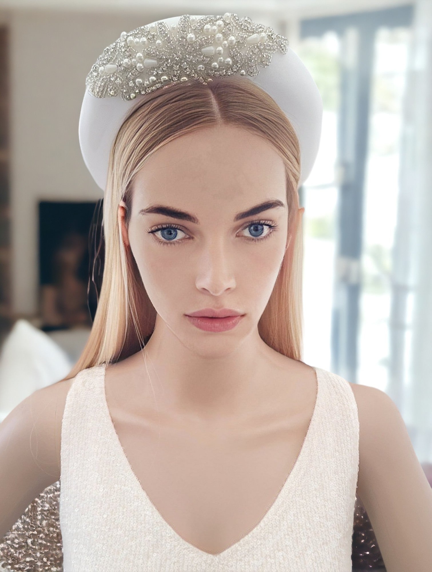 Ivory Pear & Crinoline Fascinator Headband Ivory Fascinators - Ivory Hair Fascinators & Ivory  main image 3