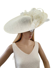 Load image into Gallery viewer, Large Ivory Percher Hat with Chiffon Flowers and beading