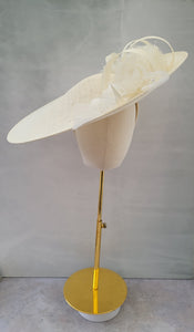 Large Ivory Percher Hat with Chiffon Flowers and beading