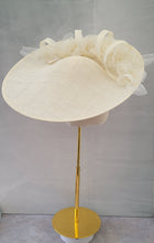 Load image into Gallery viewer, Large Ivory Percher Hat with Chiffon Flowers and beading