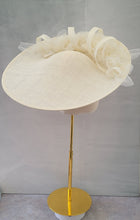 Load image into Gallery viewer, Large Ivory Percher Hat with Chiffon Flowers and beading