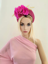 Load image into Gallery viewer, Magenta Pink Flower Fascinator Headband, Halo Crown, Lightweight, Races Headpiece, 6 cms Wide