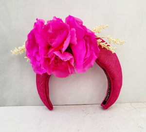 Magenta Pink Flower Fascinator Headband, Halo Crown, Lightweight, Races Headpiece, 6 cms Wide