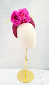 Magenta Pink Flower Fascinator Headband, Halo Crown, Lightweight, Races Headpiece, 6 cms Wide