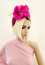 Load image into Gallery viewer, Magenta Pink Flower Fascinator Headband, Halo Crown, Lightweight, Races Headpiece, 6 cms Wide