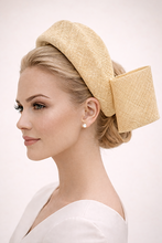 Load image into Gallery viewer, Butter Yellow Sinamay Bow Headband Fascinator with Back Bow "Cherry"