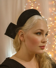 Load image into Gallery viewer, Bow Ridged Headband Fascinator with Back Bow "Cherry"