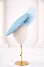 Load image into Gallery viewer, Pale Blue Silk Chiffon Flower Fascinator Hat, Sinamay Saucer Headpiece