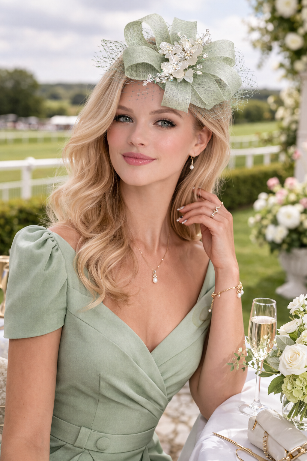 Light Green Sinamay Fascinator
