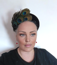 Load image into Gallery viewer, Navy Blue Halo Headband Fascinator, Peacock Feather Headpiece