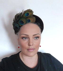 Navy Blue Halo Headband Fascinator, Peacock Feather Headpiece
