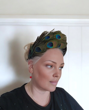 Load image into Gallery viewer, Navy Blue Halo Headband Fascinator, Peacock Feather Headpiece