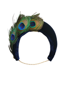 Navy Blue Halo Headband Fascinator, Peacock Feather Headpiece