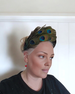Navy Blue Halo Headband Fascinator, Peacock Feather Headpiece