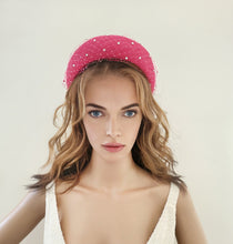 Load image into Gallery viewer, Pink Fascinator Headband, with Swarovski Crystal Veiling, 6.5 cms Wide