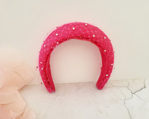Pink Fascinator Headband, with Swarovski Crystal Veiling, 6.5 cms Wide