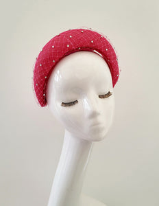 Pink Fascinator Headband, with Swarovski Crystal Veiling, 6.5 cms Wide