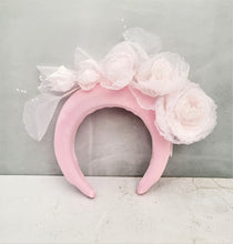 Load image into Gallery viewer, Chiffon Flower Headpiece Fascinator with pearlised beads